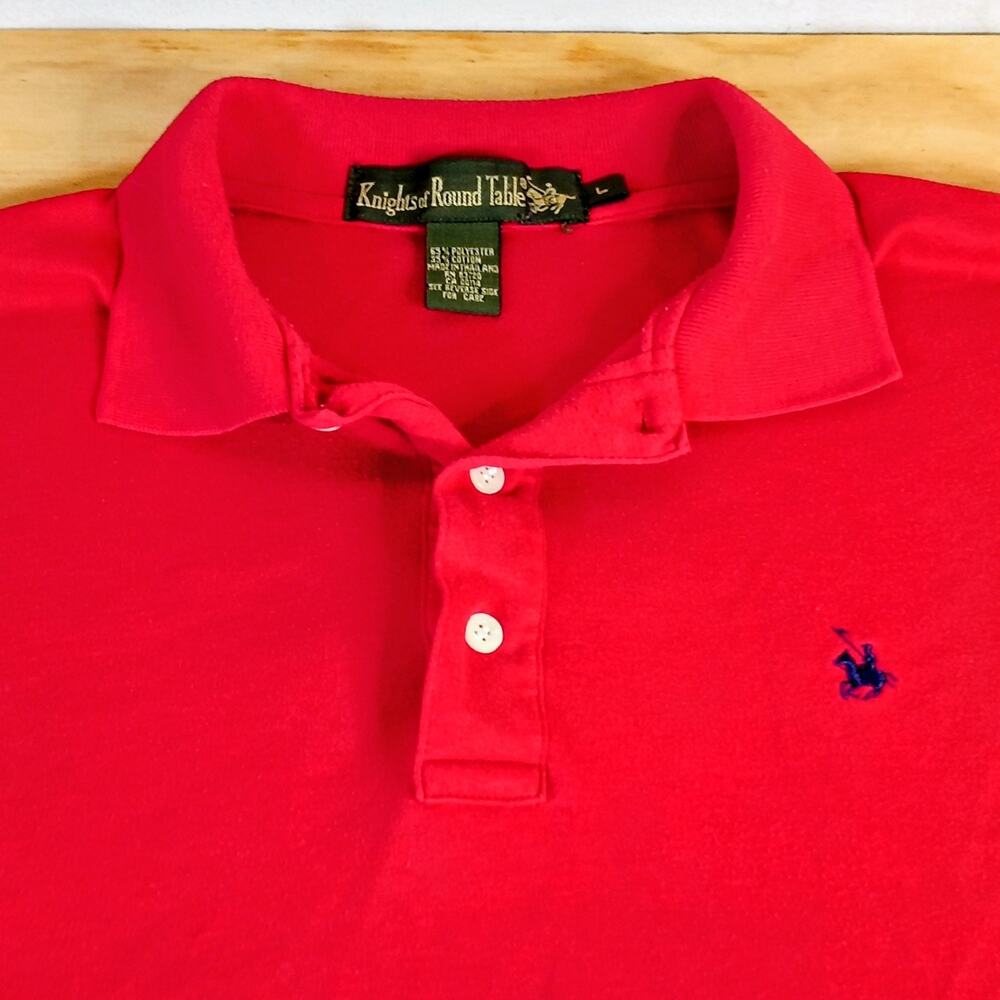 Vintage Knights of Round Table Mens Polo Shirt Large Red Cotton Logo Golf